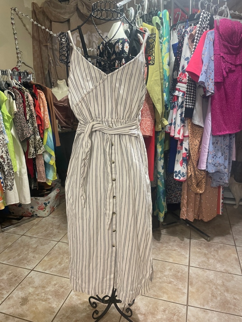 Patrons of Peace White Striped Maxi Dress with Tie Waist